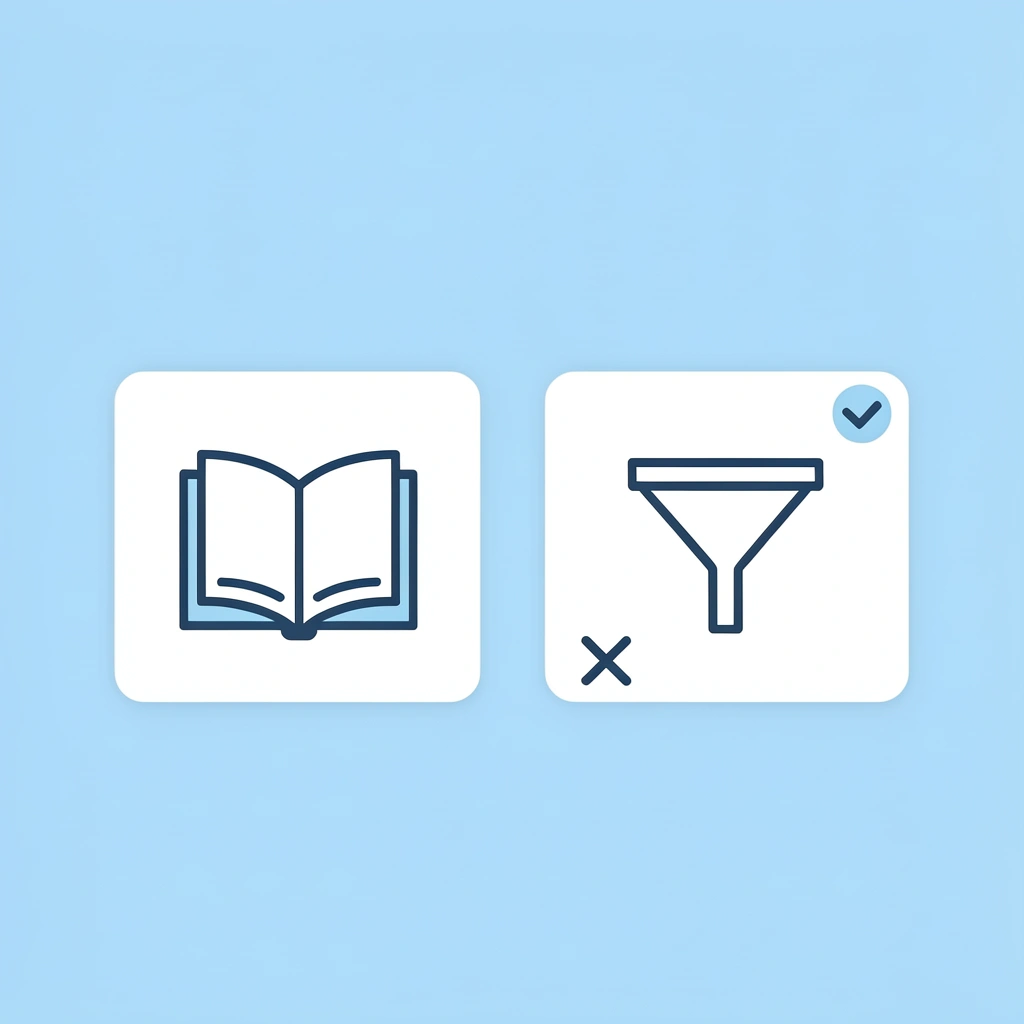 Before and after comparison: left shows repetitive concept books creating gaps, right shows diverse book categories meeting developmental needs