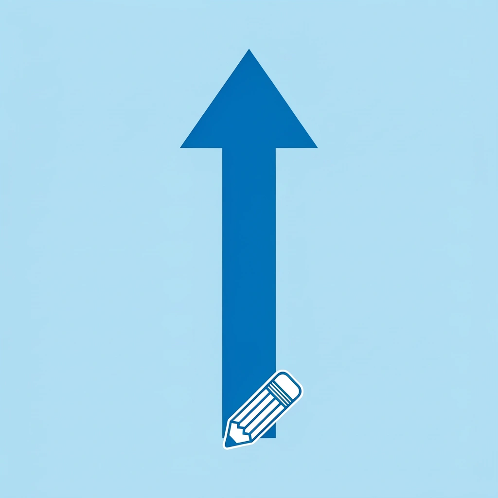 Upward arrow showing growth from child writing their name to improved reading and spelling achievement