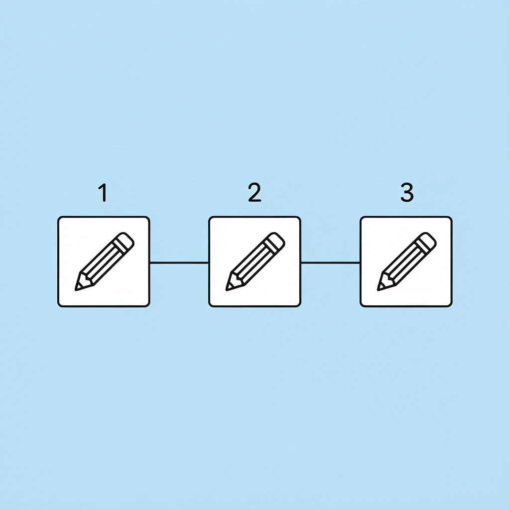 Three numbered steps showing the progression of teaching name writing from tracing to independent writing