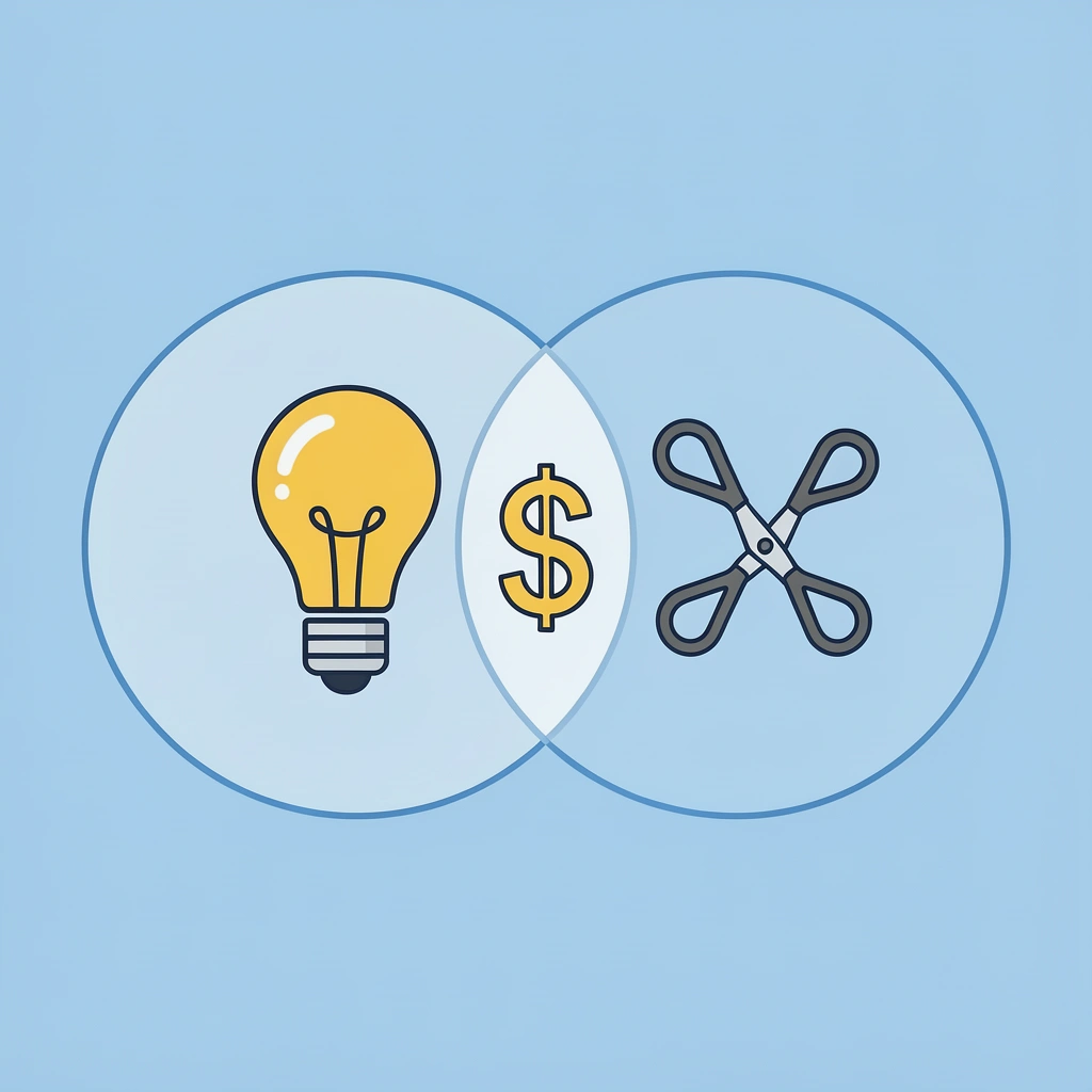 Two overlapping circles showing how child-created decorations serve both as an engagement activity and a budget saver