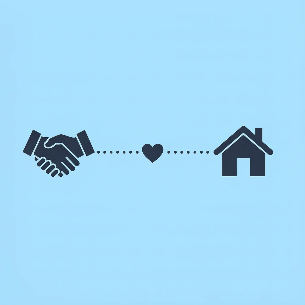 Home and school connected by a dotted line showing integration of learning