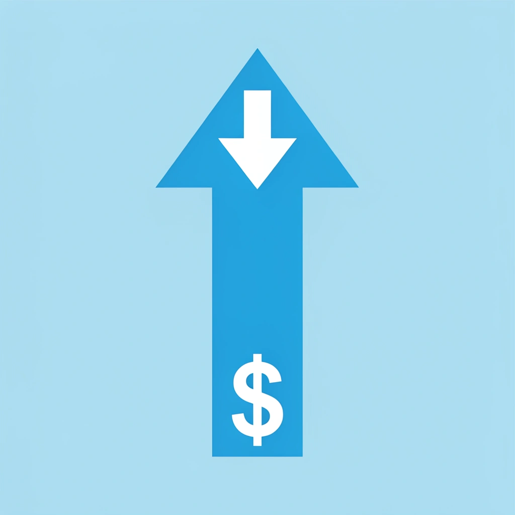 Upward arrow showing savings percentage, representing the 30-50% price advantage of online retailers versus brick-and-mortar stores