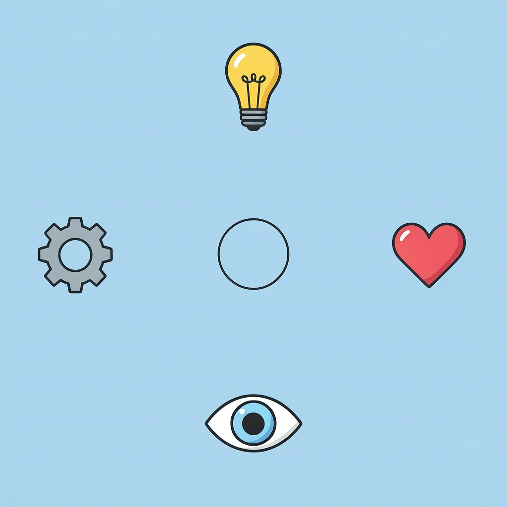 Four compass directions showing: developmental appropriateness, multiple learning domains, child's interests, and skill-building focus