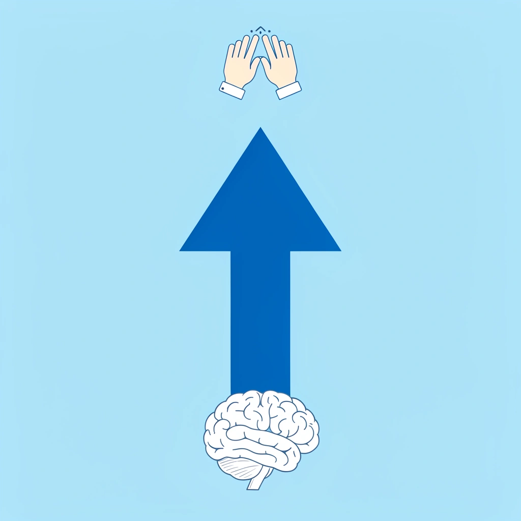 Upward arrow showing growth from passive learning at base to hands-on interactive learning at tip, with 75% improvement indicator