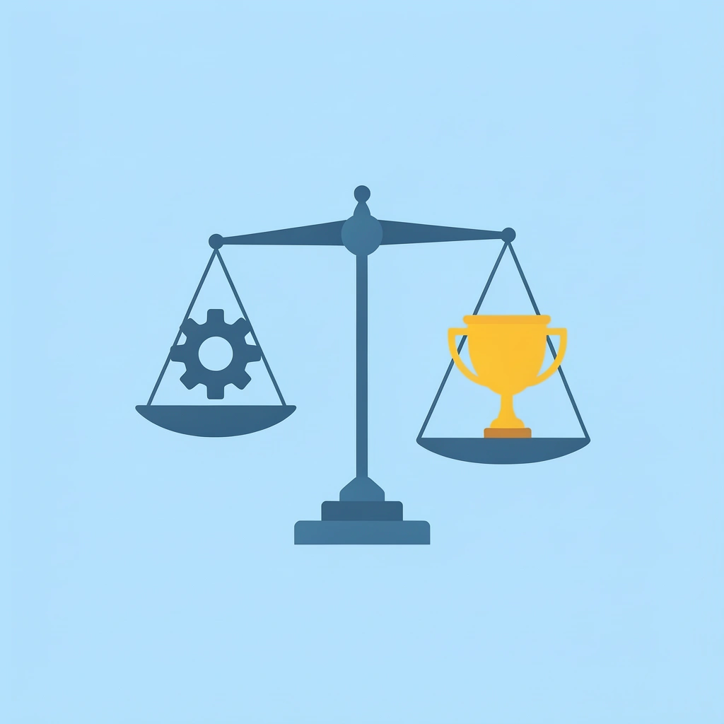 Balance scale comparing process-focused activities on one side versus product-focused crafts on the other