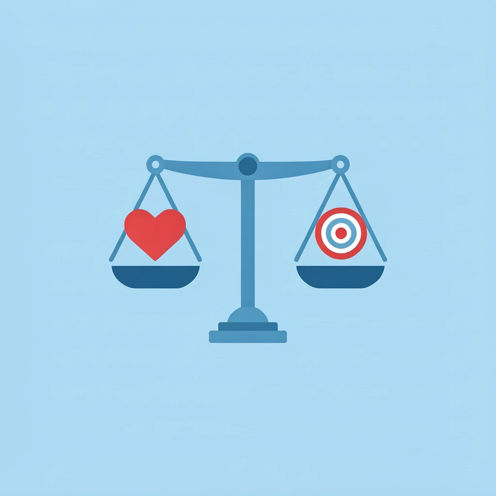 Balance scale showing nutrition on one side and practicality on the other