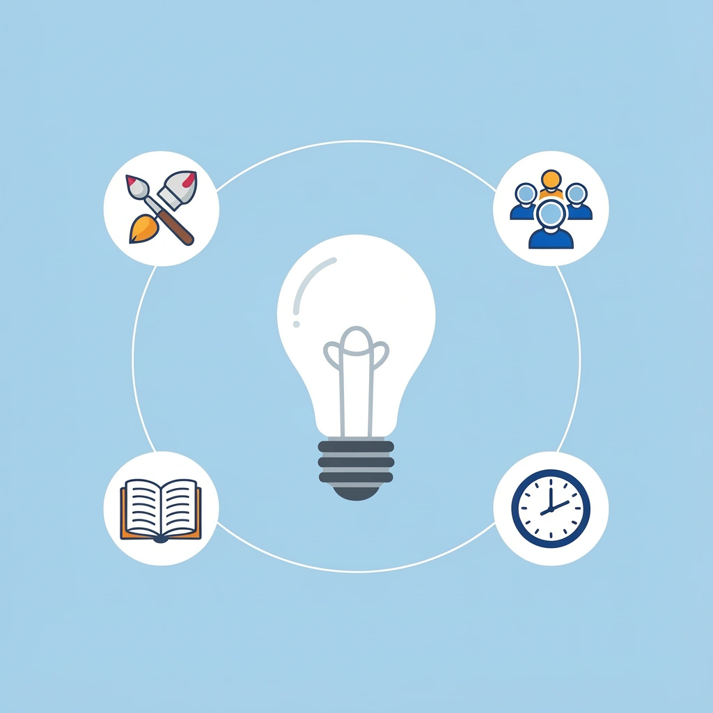 Network diagram showing Movement, Creativity, and Participation connected to a central hub labeled Best Preschool Activities