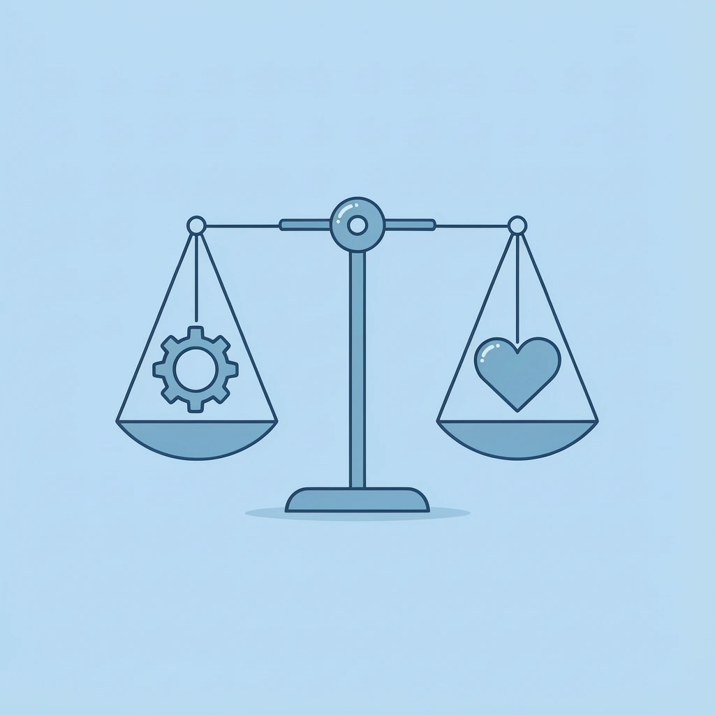 Balance scale comparing age-appropriate techniques on one side with meaningful personalization on the other