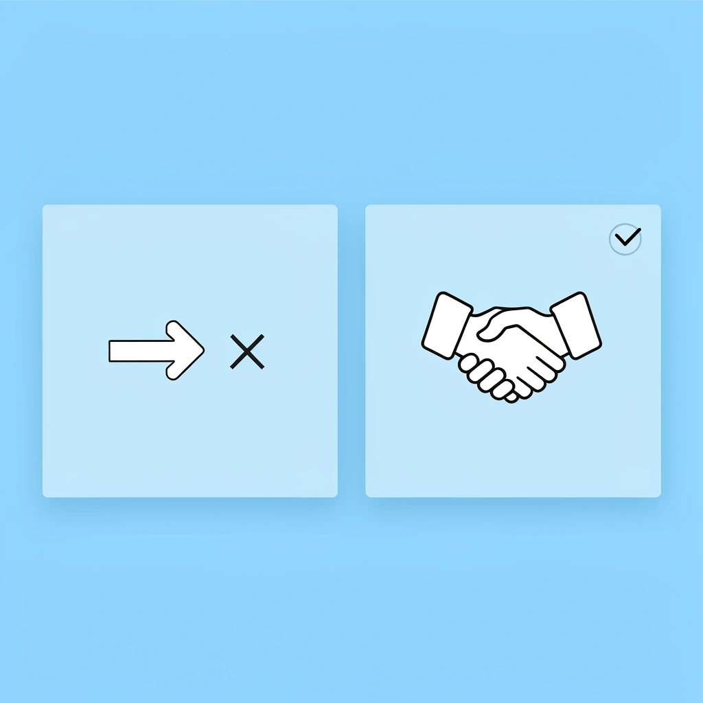 Comparison showing child passively watching (X) versus child actively participating and making decisions (checkmark)
