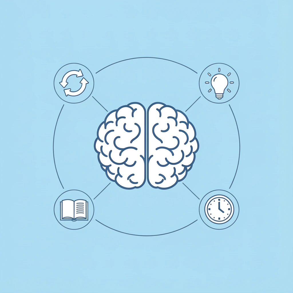 Central hub showing three connected learning methods: seeing pictures, tracing with fingers, and touching real objects