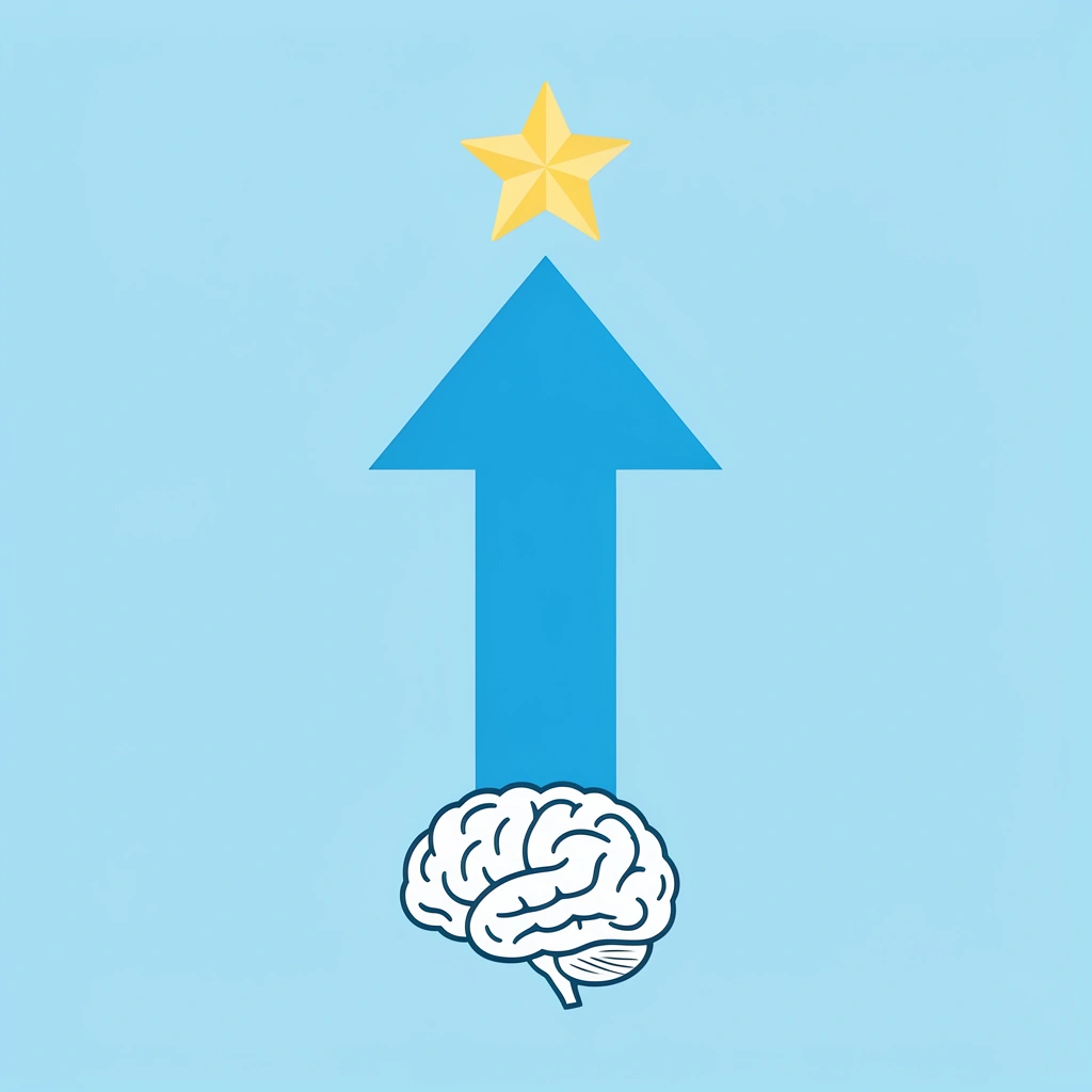 Upward arrow showing brain development growth reaching 90% by age 5