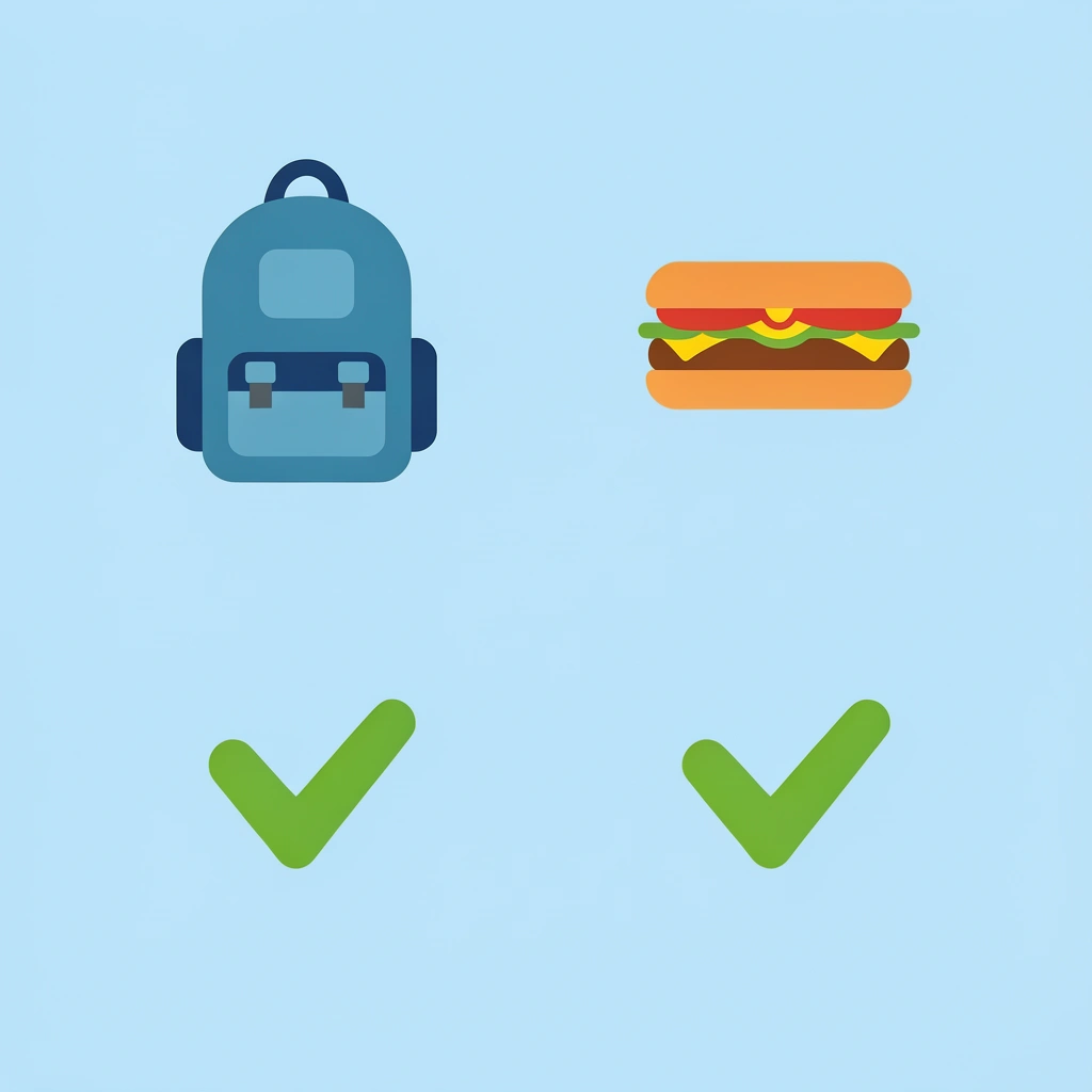 Four essential items for preschool: backpack, lunch box, extra clothes, and comfort item