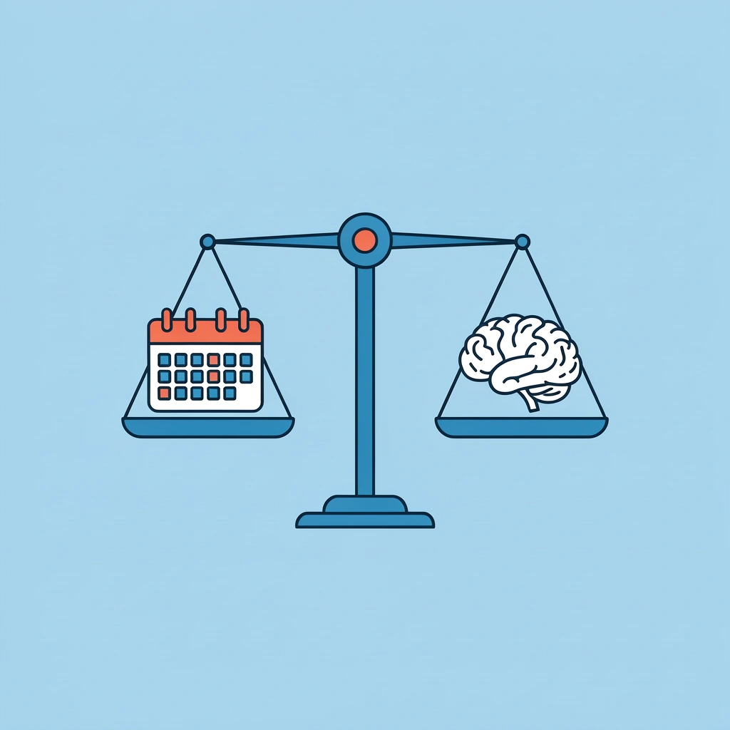 Balance scale comparing gradual preparation on one side versus rushed preparation on the other, showing anxiety reduction benefits