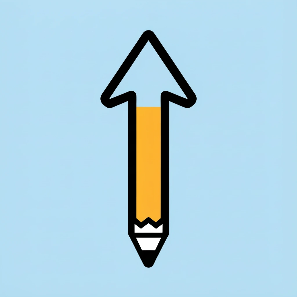 Upward arrow showing growth from preschool crafting to kindergarten writing improvement