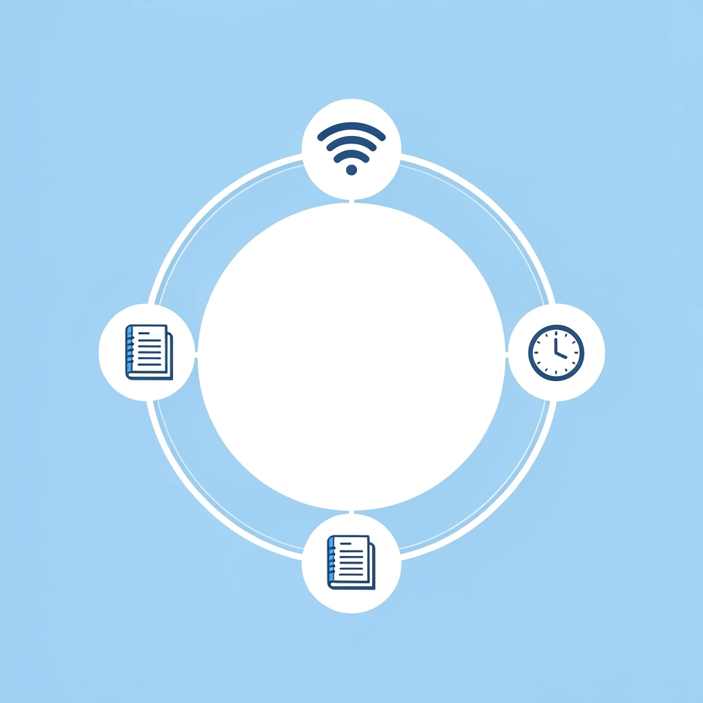 Central classroom hub connected to reading corner, art station, sensory table, and quiet work area