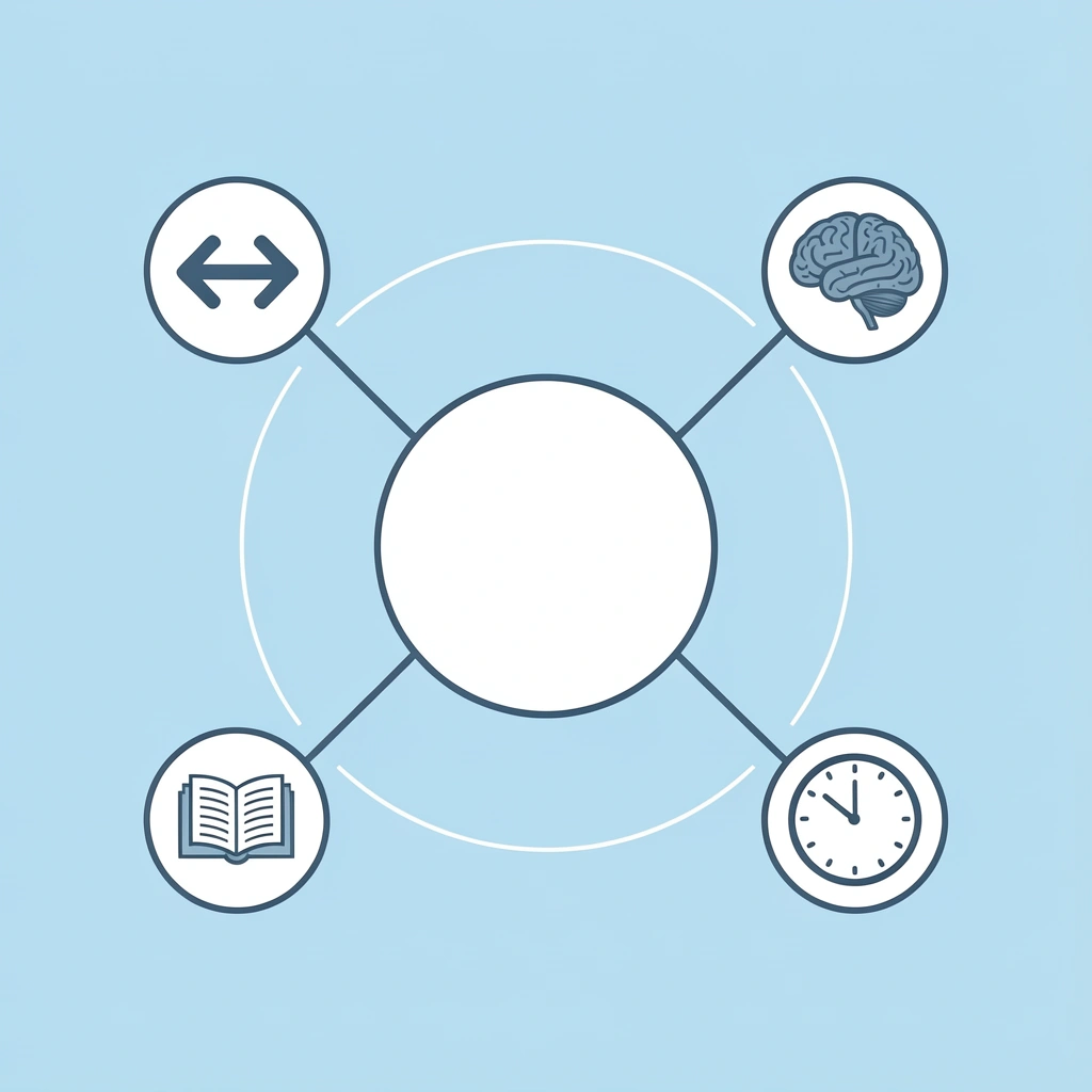 Central hub connected to multiple learning zones representing an interconnected classroom layout system