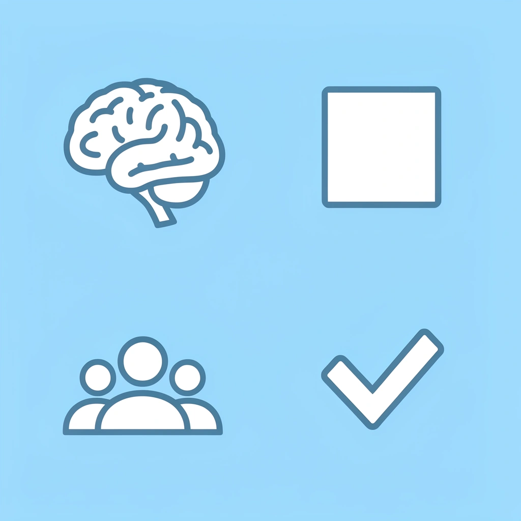 Four icons representing different developmental domains supported by preschool classroom layouts