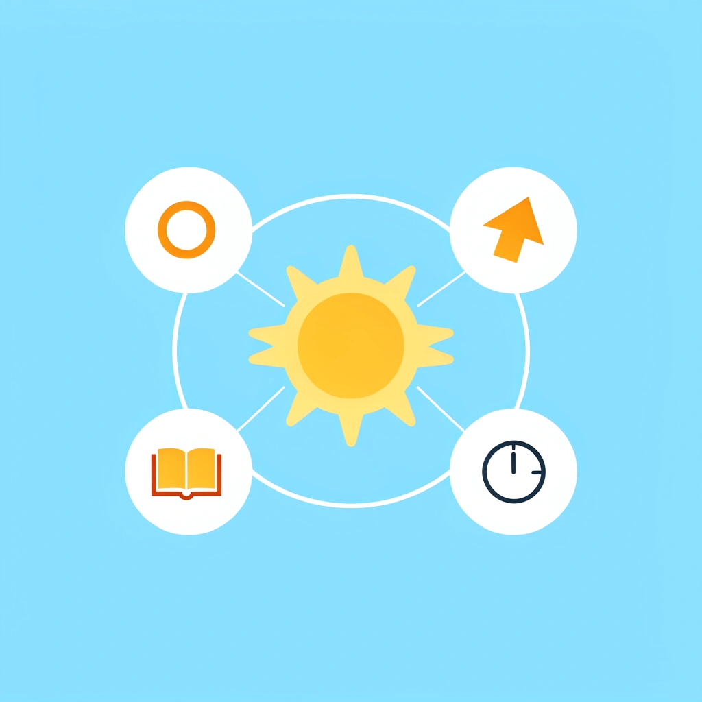 Central hub showing three interconnected elements: sensory input, open-ended materials, and space to move