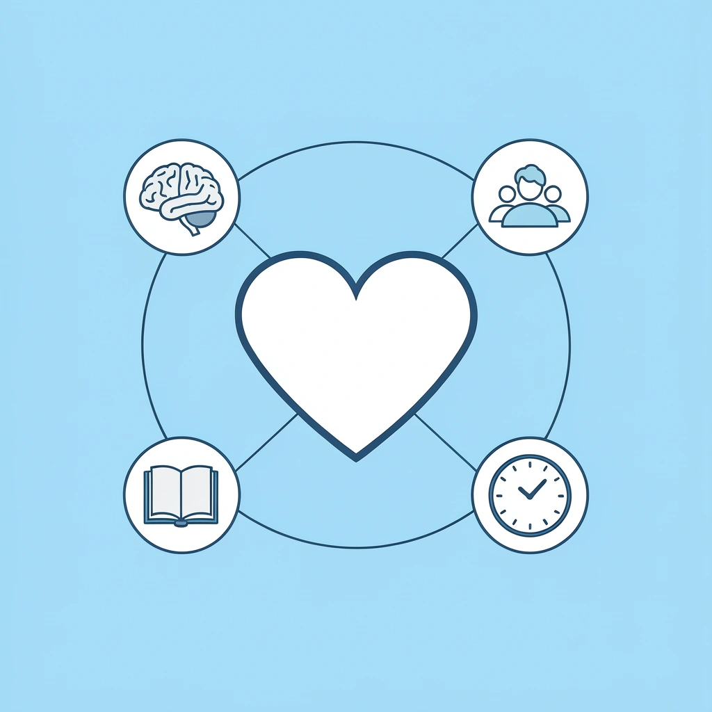 Central playground icon connected to four surrounding icons representing physical development, social skills, emotional regulation, and cognitive development