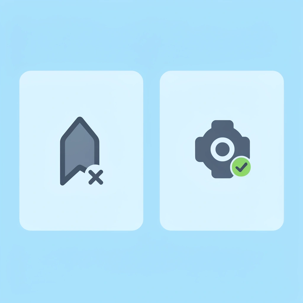 Before: messy folders with X mark. After: organized toolkit with checkmark