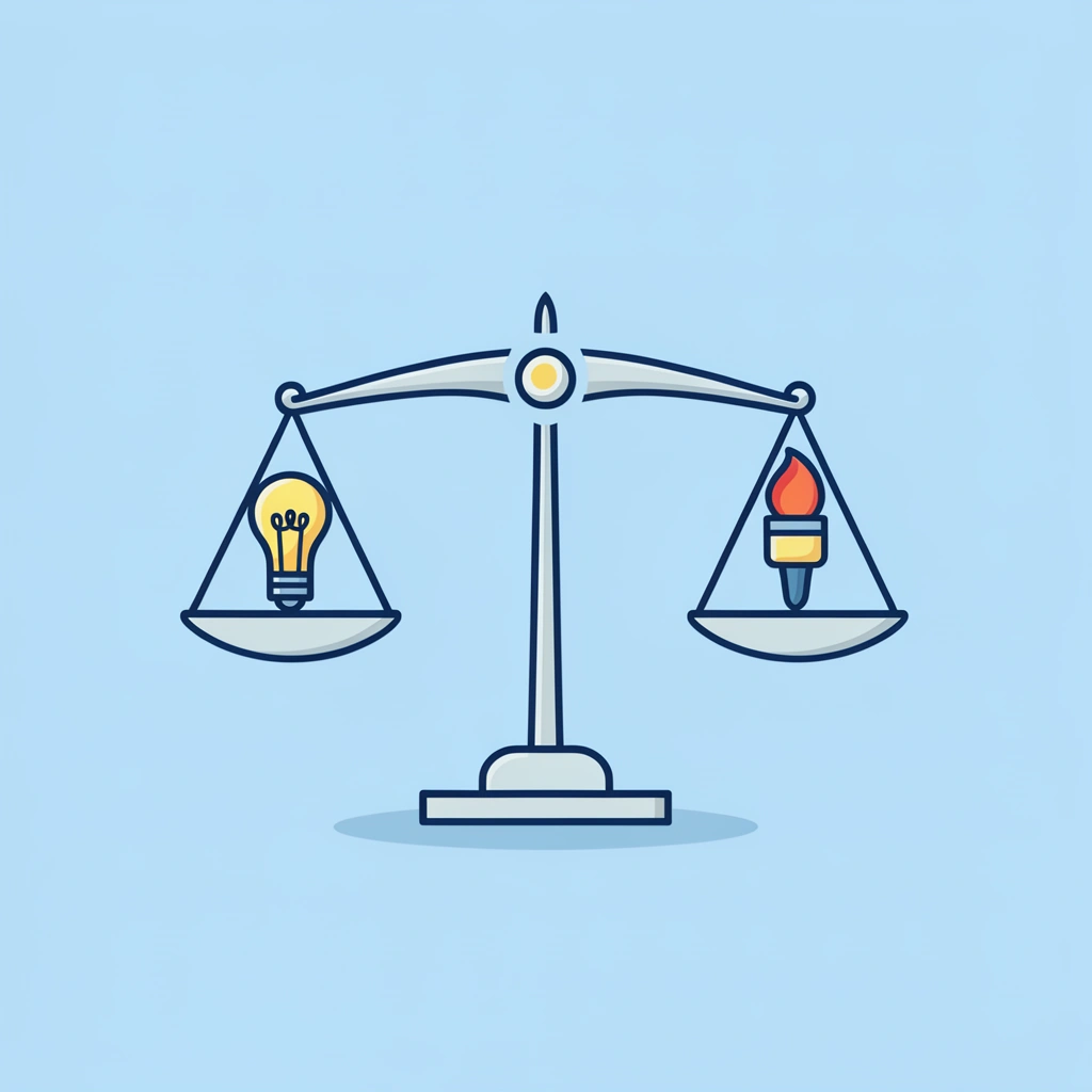 Balance scale comparing benefits of child-led art activities on one side versus structured crafts on the other