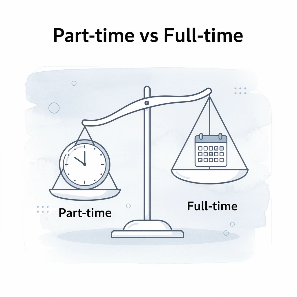 Balance scale comparing part-time and full-time preschool options