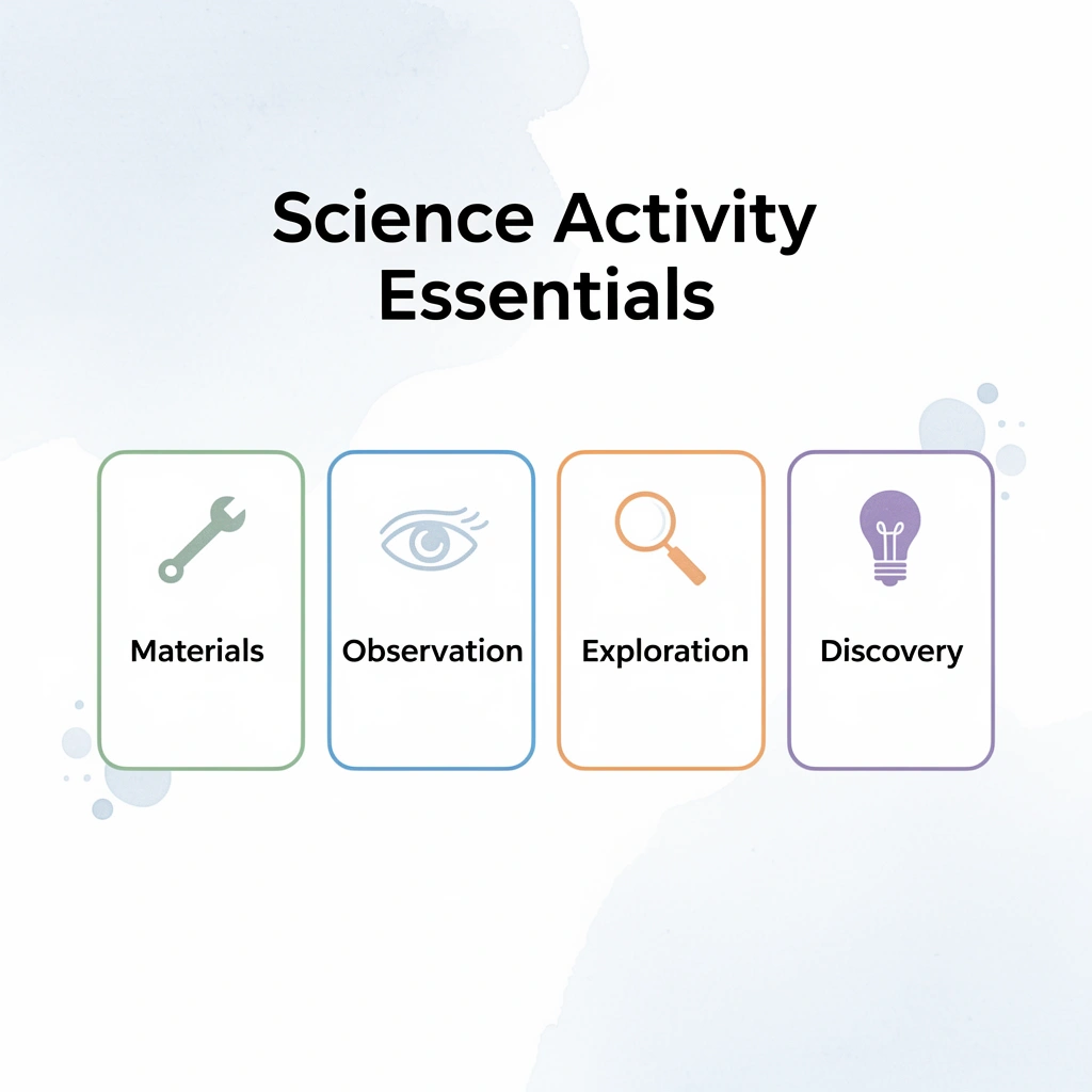 Infographic showing four essential elements of preschool science activities