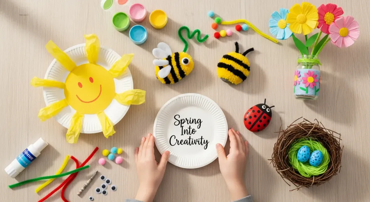 Student with creativity plate - Preschool Spring Crafts 